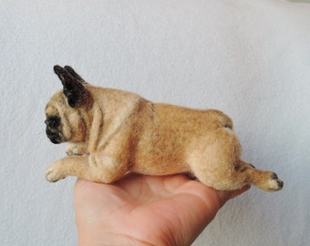 Needle felted dog sculpture - French Bulldog - laying sculpture - felted pet portrait