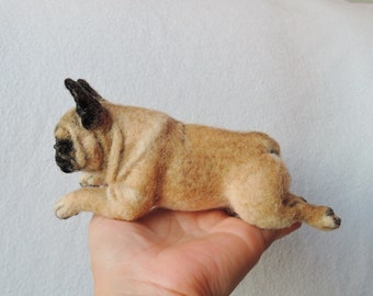 Needle Felted French Bulldog Sculpture: Handmade Pet Portrait