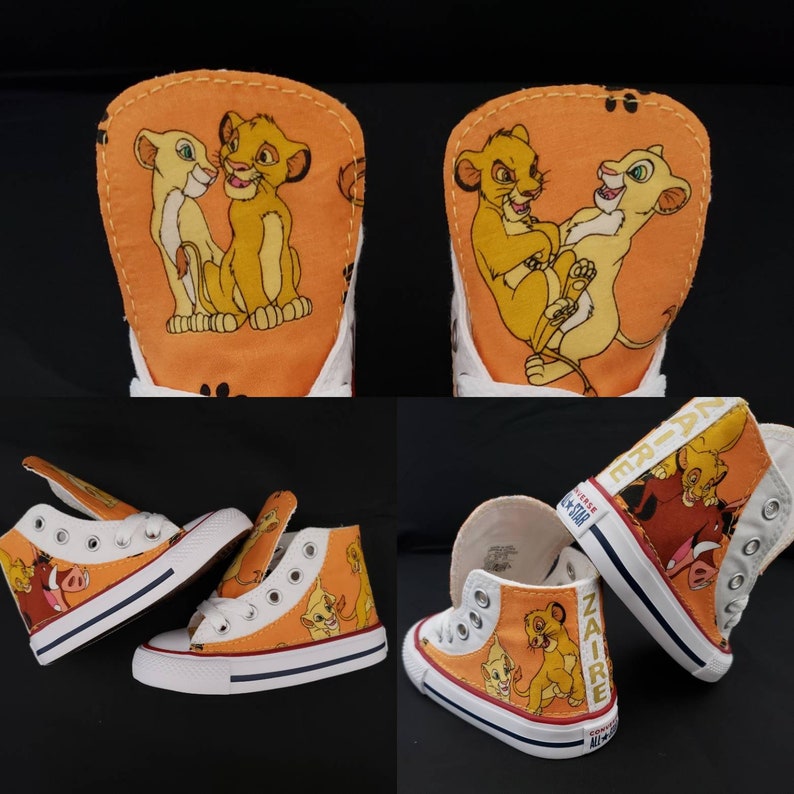 Lion king sneakers birthday custom Converse shoe featuring simba, nala, and puma, children lion jungle animal trainers by hallwayzdesigns Lion king sneakers birthday custom Converse shoe featuring simba, nala, and puma, children lion jungle animal trainers by hallwayzdesigns