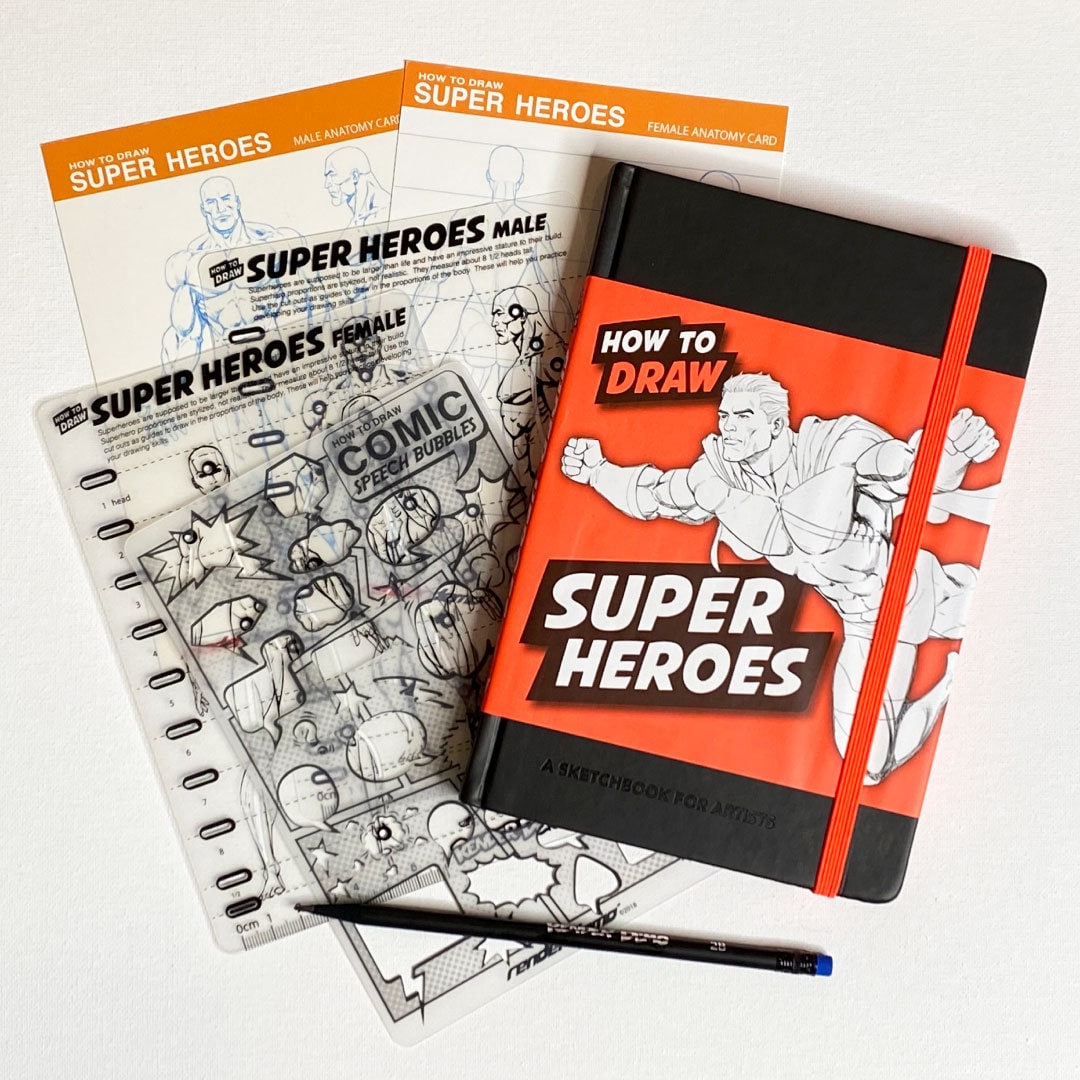 How to Draw SUPER HEROES Sketchbook + Stencils