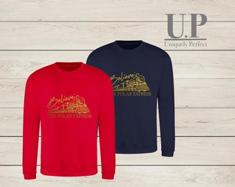 Personalised polar express , holiday sweatshirt. Family matching Christmas jumper / T shirt