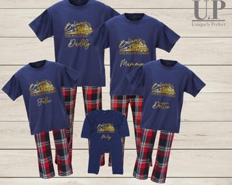 Family Matching Polar Express Pyjamas, perfect for Christmas train ride, Tartan Pyjamas, children and adults. Polar express believe