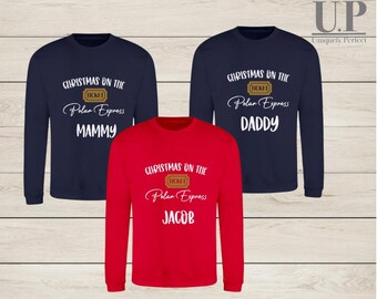 Personalised polar express , holiday sweatshirt. Family matching Christmas jumper
