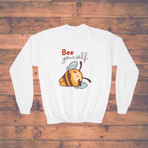 Bee Yourself Youth Crewneck Sweatshirt, Cute Bee Sweatshirt, Kids Sweatshirt, Gift for Young Beekeepers, Nature-Inspired Apparel, Fun & Cozy
