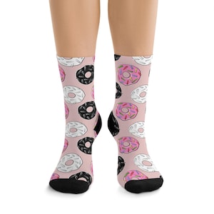 Donut Fun Recycled Poly Socks, Cute Socks for Foodies, Sustainable Fashion, Unique Gift for Birthdays and Holidays, Cozy Donut Pattern Socks