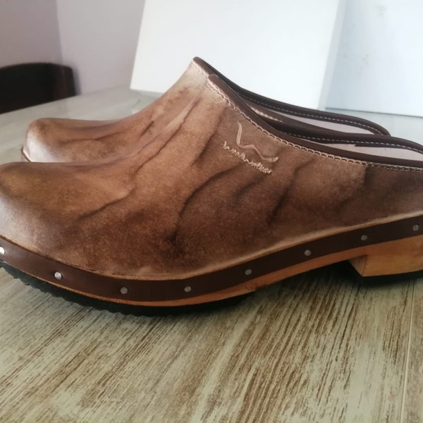 Wooden clogs, leather clogs, Portuguese handmade clogs, made to order, custom order