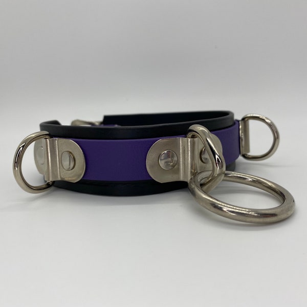 Vegan double layer bondage collar with side d rings