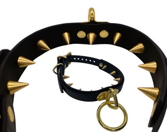Vegan bondage Collar with spikes on the inside  - Brass hardware
