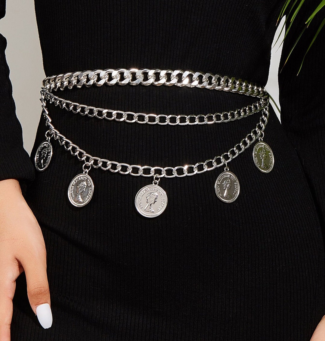 Silver Chain Belt Coin Belt Belt Loop Waist Chains Belly Etsy