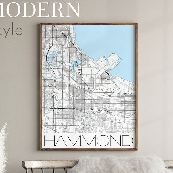 HAMMOND Map Wall Art customized poster in a Modern Design, Personalized map gift any location