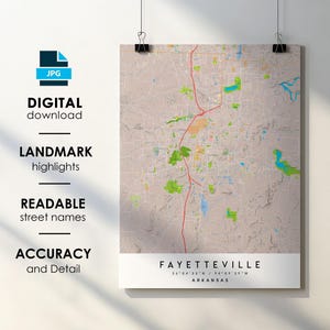 Fayetteville Arkansas City Map Print Poster (Digital Download)