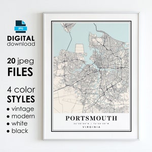 PORTSMOUTH VA Karte - Druckbare digitale Kunst - Portsmouth Virginia City Poster Karte - digitaler Sofort Download