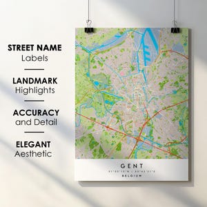 Gent Belgium City Map Print Poster Art with Street Name - Map of Europe - Instant Digital Download Printable Map