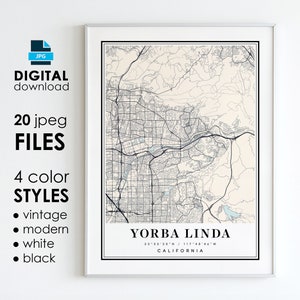 YORBA LINDA CA Karte - Druckbare digitale Kunst - Yorba Linda Kalifornien Stadt Poster Karte - Digital Sofort Download