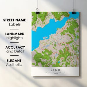 Póster impreso con el nombre de la calle de Vigo, España - Mapa de Europa - Descarga digital instantánea - Mapa imprimible