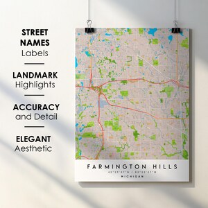 Farmington Hills MI Map Print Poster with Street Names (Digital Download)