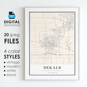 DEKALB IL Karte – druckbare digitale Kunst – DeKalb Illinois City Poster Karte – digitaler Sofort-Download