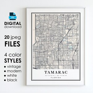 TAMARAC FL kaart - afdrukbare digitale kunst - Tamarac Florida City Poster kaart - digitale Instant Download