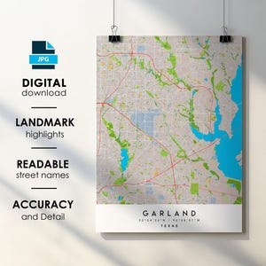 Garland Texas City Map Print Poster with Street Names (Digital Download)