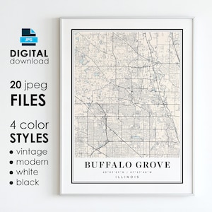 BUFFALO GROVE IL carte - art numérique imprimable - carte affiche de la ville de Buffalo Grove Illinois - téléchargement numérique instantané