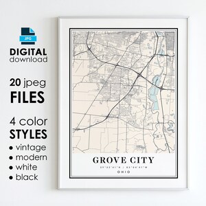 GROVE CITY OH Map - Printable Digital Art - Grove City Ohio City Poster Map - Digital Instant Download