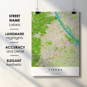 Wenen Oostenrijk stadsplattegrond print poster kunst met straatnaam - kaart van Europa - afdrukbare kaart direct digitale download