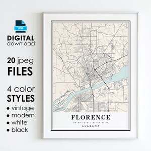 FLORENCE AL Karte - Druckbare digitale Kunst - Florence Alabama City Poster Map - Digital Sofort Download