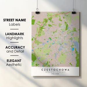 Częstochowa Polen Stadt Karte Print Poster Kunst mit Straßenname - Karte von Europa - Sofortiger digitaler Download druckbare Karte
