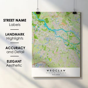 Wrocław Polen stadsplattegrond afdrukken poster kunst met straatnaam - kaart van Europa - afdrukbare kaart instant digitale download downloaden