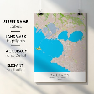 Taranto Italy City Map Print Poster Art with Street Name - Map of Europe - Instant Digital Download Printable Map