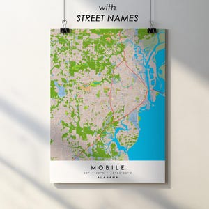 Mobile Alabama City Map Print Poster with Street Names (Digital Download)