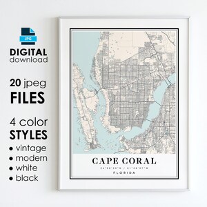 CAPE CORAL FL kaart - afdrukbare digitale kunst - Cape Coral Florida City Poster kaart - digitale Instant Download
