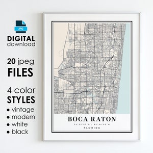 BOCA RATON FL Karte – druckbare digitale Kunst – Boca Raton Florida City Poster Karte – digitaler Sofort-Download