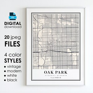 OAK PARK IL Karte – druckbare digitale Kunst – Oak Park Illinois City Poster Karte – digitaler Sofort-Download