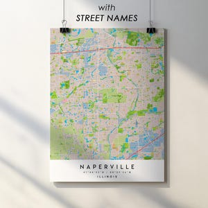 Naperville IL City Map Print Poster with Street Names (Digital Download)