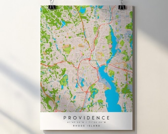 Providence Rhode Island City Map Art Print with Street Names (Digital Download)