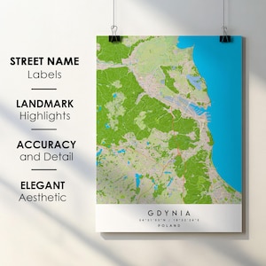 Gdynia Polen Stadt Karte Print Poster Kunst mit Straßenname - Karte von Europa - Sofortiger digitaler Download druckbare Karte