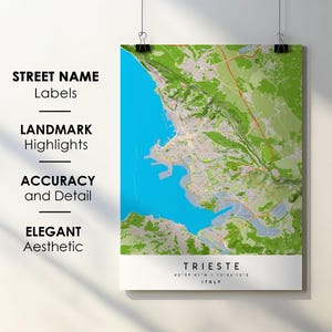 Triëst, Italië stadskaart print poster kunst met straatnaam - kaart van Europa - instant digitale download afdrukbare kaart