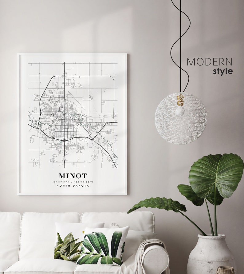 Minot North Dakota ND map, Minot city map, Minot print, Minot poster map, Valentine's Day gift image 2