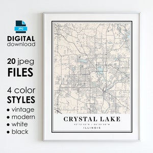 CRYSTAL LAKE IL Mappa - Arte digitale stampabile - Mappa poster della città di Crystal Lake Illinois - Download istantaneo digitale