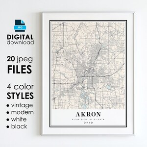 AKRON OH Map - Printable Digital Art - Akron Ohio City Poster Map - Digital Instant Download