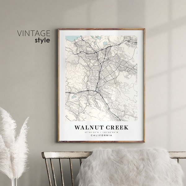 Carte de Walnut Creek California CA, carte de la ville de Walnut Creek, impression Walnut Creek, carte de l’affiche de Walnut Creek, cadeau de la Saint-Valentin