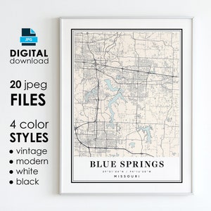 Carte BLUE SPRINGS MO - Art numérique imprimable - affiche carte de Blue Springs Missouri City - téléchargement numérique instantané