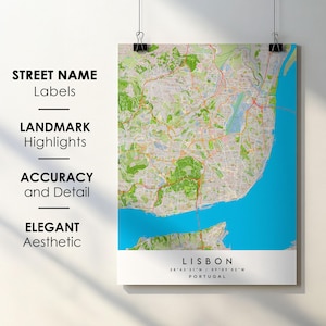 Lisbon Portugal City Map Print Poster Art with Street Name - Map of Europe - Instant Digital Download Printable Map