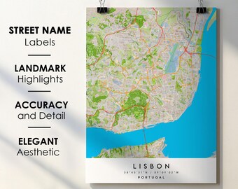 Lisbon City Map Print: Portugal Street Art (Digital Download)