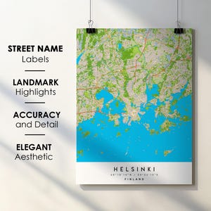 Helsingin Finnland Stadt Karte Print Poster Kunst mit Straßenname - Karte von Europa - Sofortiger digitaler Download druckbare Karte