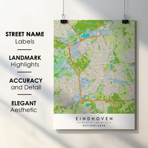 Eindhoven Pays-Bas carte de la ville impression affiche d'art avec nom de rue - carte de l'Europe - carte imprimable en téléchargement numérique instantané