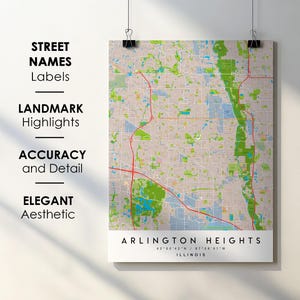 Arlington Höhen IL Stadt Karte Print Poster mit Straßenname Sofortiger digitaler Download, Arlington Höhen ILI druckbare Karte