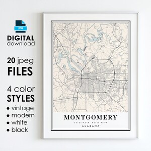 MONTGOMERY AL Karte – druckbare digitale Kunst – Montgomery Alabama City Poster Karte – digitaler Sofort-Download