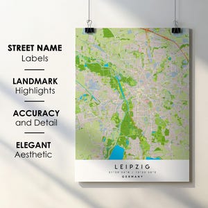 Leipzig Germany City Map Print Poster Art with Street Name - Map of Europe - Instant Digital Download Printable Map